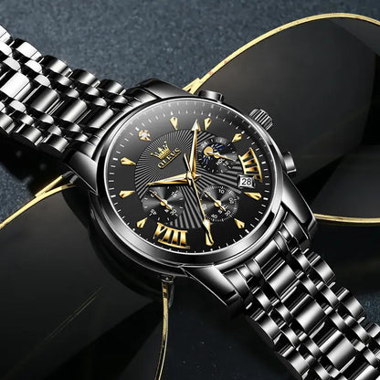 OLEVS Men's Watch Chronograph Business Dress Quartz Stainless Steel Water Resistant Luminous Date Wristwatch
