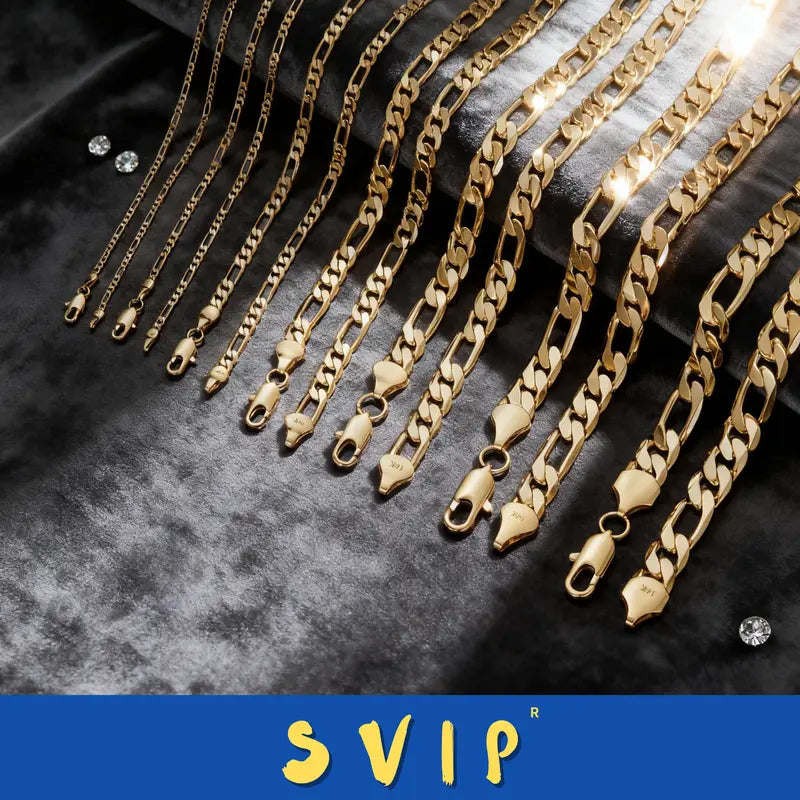 10mm Gold-Plated Figaro Chain Necklace for Men – 2mm/10mm Wide, 24" Italian-Style Cuban Link, Tarnish-Free Nanotech Coating, Hip Hop Streetwear, Minimalist Layering Jewelry, Gift for Him