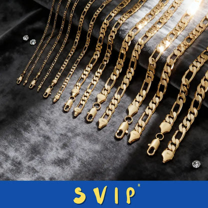10mm Gold-Plated Figaro Chain Necklace for Men – 2mm/10mm Wide, 24" Italian-Style Cuban Link, Tarnish-Free Nanotech Coating, Hip Hop Streetwear, Minimalist Layering Jewelry, Gift for Him