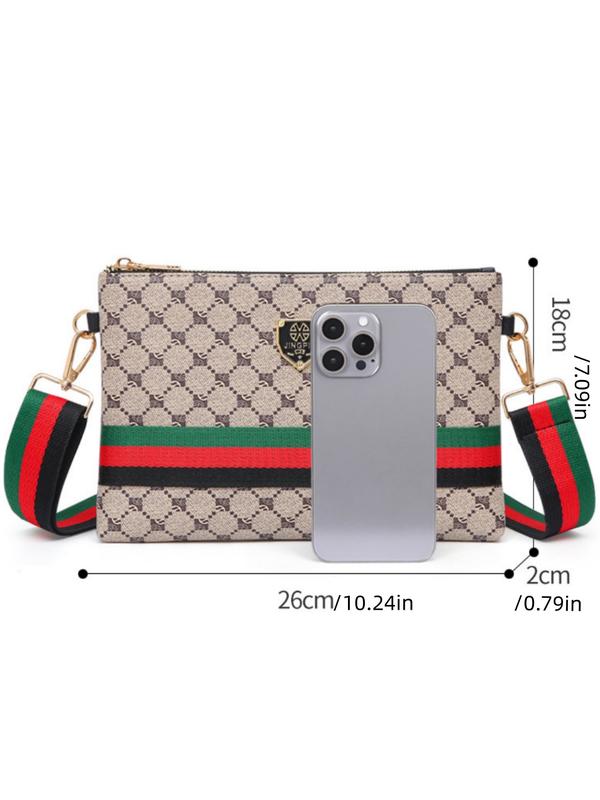Men's Plaid Design Crossbody Bag with Wrist Strap, Fashionable Large Capacity Adjustable Shoulder Strap Bag for All Seasons