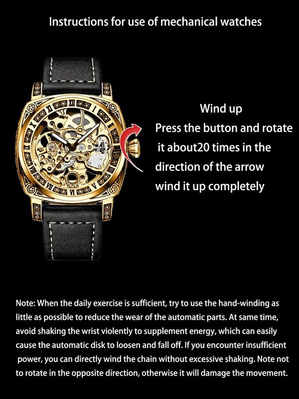 Business Fashion Round Dial Leather Strap Analog Mechanical Watch, Vintage All-match Buckle Automatic Wristwatch for Gift, Luminous Spring Pointer Design Watch with Box