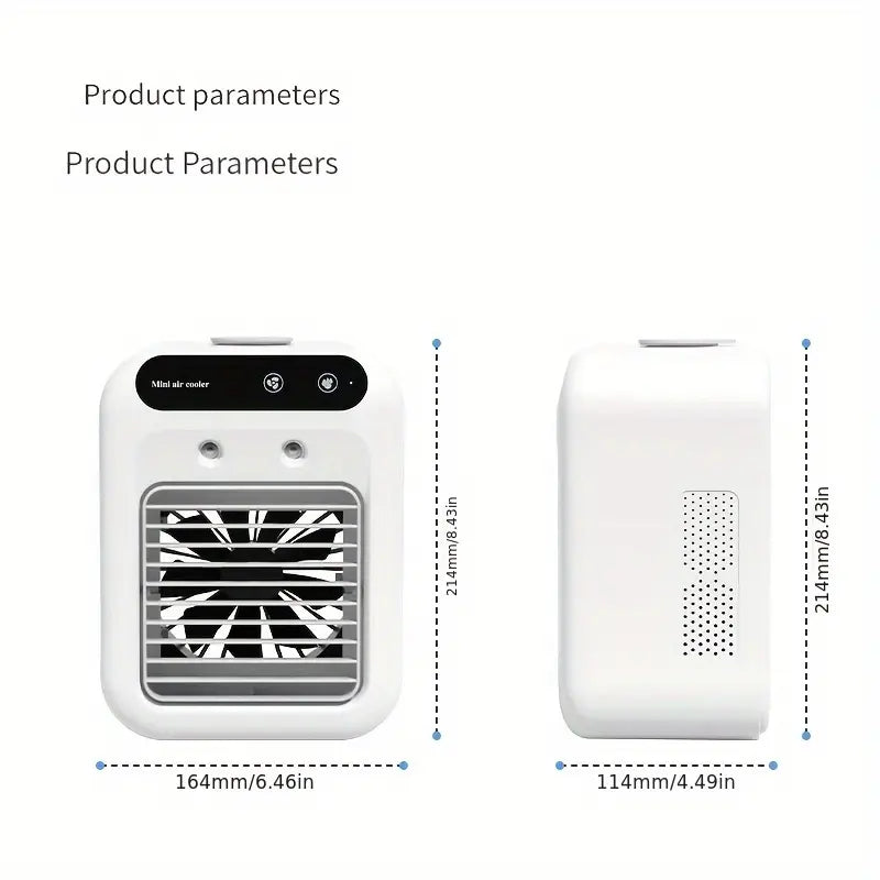 1pc Rechargeable Mini Air Conditioner Portable Water Cooling Fan Humidifier Purifier Desktop Air Cooler Fan for Office Desktop