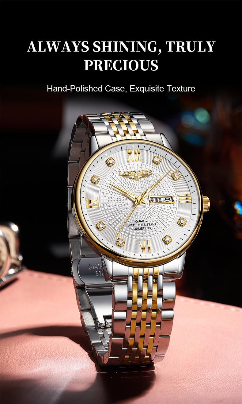 Elegant Multi-Function Men's Watch with Original Swiss Movement, featuring Dual Calendar, 42mm Dial, Sapphire Crystal, Stainless Steel Band, and Luminous Water-Resistant Design.