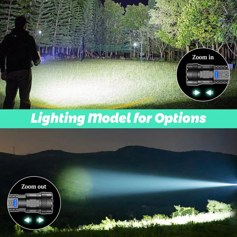 2025 Strong Flashlight, Rechargeable, Waterproof, Emergency Lighting, Red&Blue Alarm Lights, Camping Gadgets , for Fishing Garden Night Security Road Garage