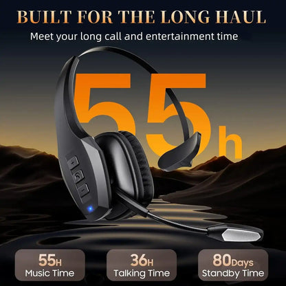 Bytewaveshop Trucker Bluetooth Headset, Wireless with Mic,Bluetooth Headset with ENC Dual Noise Cancelling Microphone & Mute Button, 55Hrs Working Time PC Headset for Cell Phones, Computer, Truck Driver Audio Headphone