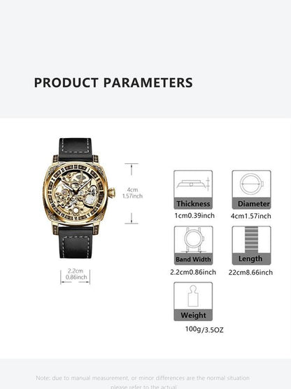 Business Fashion Round Dial Leather Strap Analog Mechanical Watch, Vintage All-match Buckle Automatic Wristwatch for Gift, Luminous Spring Pointer Design Watch with Box