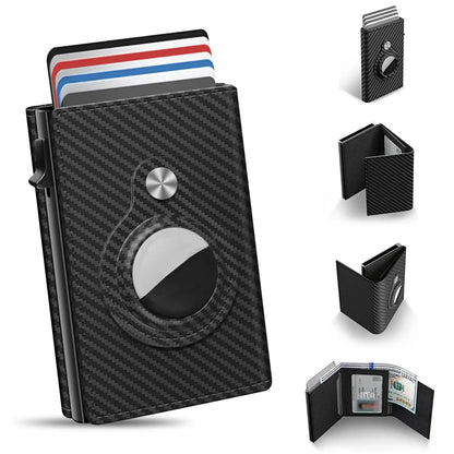 Mens Smart Wallet Card Holder for  Leather, RFID Blocking, Slim, Carbon Fiber, Minimalist - 6-9 Card Capacity | ID Window | Cash Slot