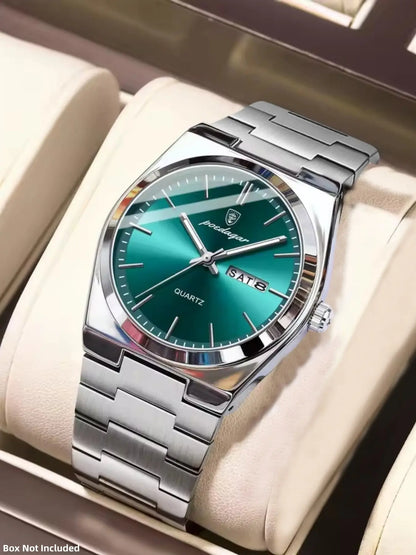 Men's Round Dial Analog Quartz Watch with Stainless Steel Strap, Business Fashion Watch, Modern Fashionable Wristwatch