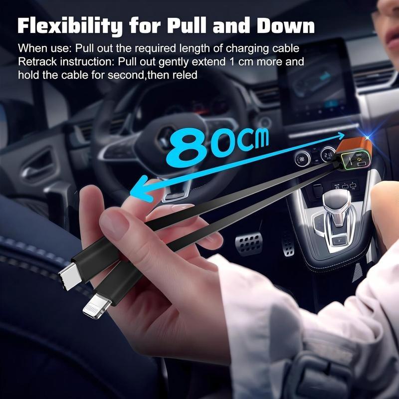 Car Roof Super Fast Retractable Car Charger with Anti-Tangle Retractable Cables, Dual Charge Port，Starlight In Roof Fast Charging Adapter -Automotive car charger starlight led charger