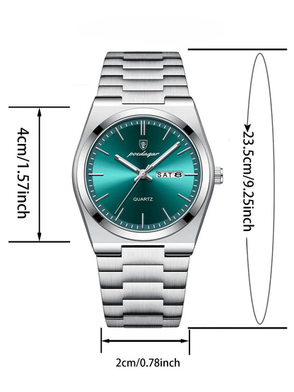 Men's Round Dial Analog Quartz Watch with Stainless Steel Strap, Business Fashion Watch, Modern Fashionable Wristwatch
