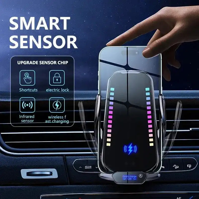 Wireless Charging Smart Rhythm Color Lights with Infrared Sensing, Adjustable Car Phone Holder & Retractable Stand for Music and Car Use magnetic phone holder, Car Wireless Charger, Wireless Fast Charging,summervibes