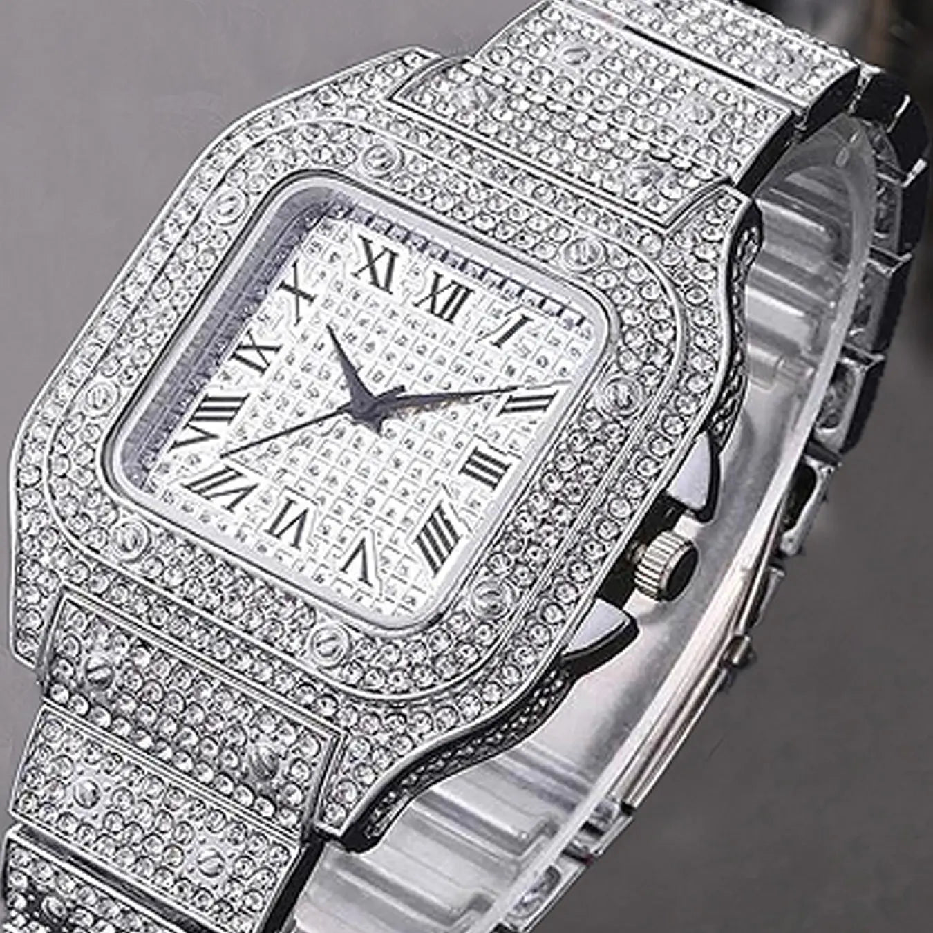 Men's Casual Fashion Quartz Watch, Elegant Square Dial Rhinestone Decorated Alloy Case Wristwatch, Classic Simple Fashion Street Style For All Seasons, Black Friday Deal Watch Suitable For Casual Business Wear, Birthday Christmas Gift