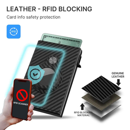 Mens Smart Wallet Card Holder for  Leather, RFID Blocking, Slim, Carbon Fiber, Minimalist - 6-9 Card Capacity | ID Window | Cash Slot