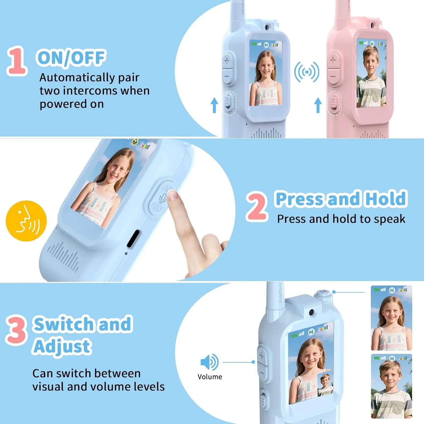ZealSound Rechargable 2-Pack Kids Video Walkie Talkies Toys with Camera- 3-5H Playtime, 500-1500ft Range, Clear Sound&4 Voice Changers, Volume Adjustable Perfect Gift for 3-12, Great for Outdoor Play & Indoor Fun, Holiday & Birthday & Christmas Presents