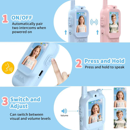 ZealSound Rechargable 2-Pack Kids Video Walkie Talkies Toys with Camera- 3-5H Playtime, 500-1500ft Range, Clear Sound&4 Voice Changers, Volume Adjustable Perfect Gift for 3-12, Great for Outdoor Play & Indoor Fun, Holiday & Birthday & Christmas Presents