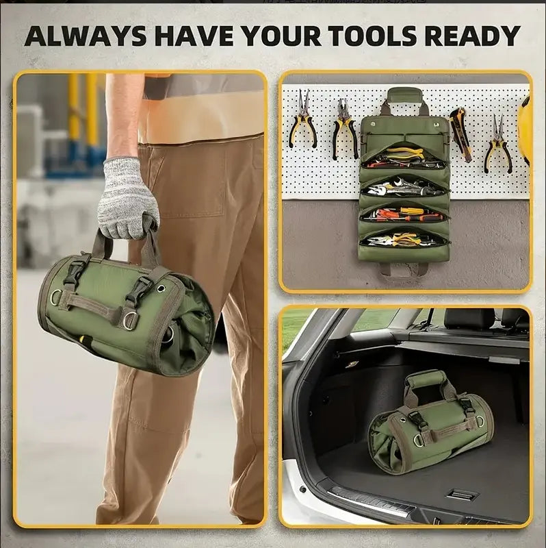 Tool Roll with Detachable Pouches Heavy Duty Roll Up Tool Bag for Carpenter Mechanic Electrician & Hobbyist Waterproof Adjustable Organizer Roll-Up DIY Enthusiastdetachable pouch