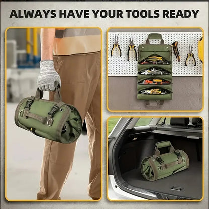 Tool Roll with Detachable Pouches Heavy Duty Roll Up Tool Bag for Carpenter Mechanic Electrician & Hobbyist Waterproof Adjustable Organizer Roll-Up DIY Enthusiastdetachable pouch