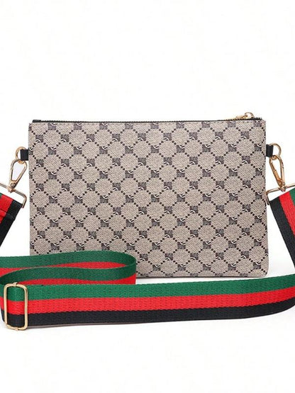 Men's Plaid Design Crossbody Bag with Wrist Strap, Fashionable Large Capacity Adjustable Shoulder Strap Bag for All Seasons