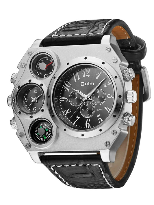 Men's Street Fashion Temperature Gauge Double Dial Quartz Watch, Vintage All-match Watch for Party, Daily Clothing Decor, Trendy Multifunctional Watch, Trendy & Exquisite Watch for Gift with Box