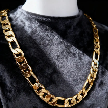 10mm Gold-Plated Figaro Chain Necklace for Men – 2mm/10mm Wide, 24" Italian-Style Cuban Link, Tarnish-Free Nanotech Coating, Hip Hop Streetwear, Minimalist Layering Jewelry, Gift for Him