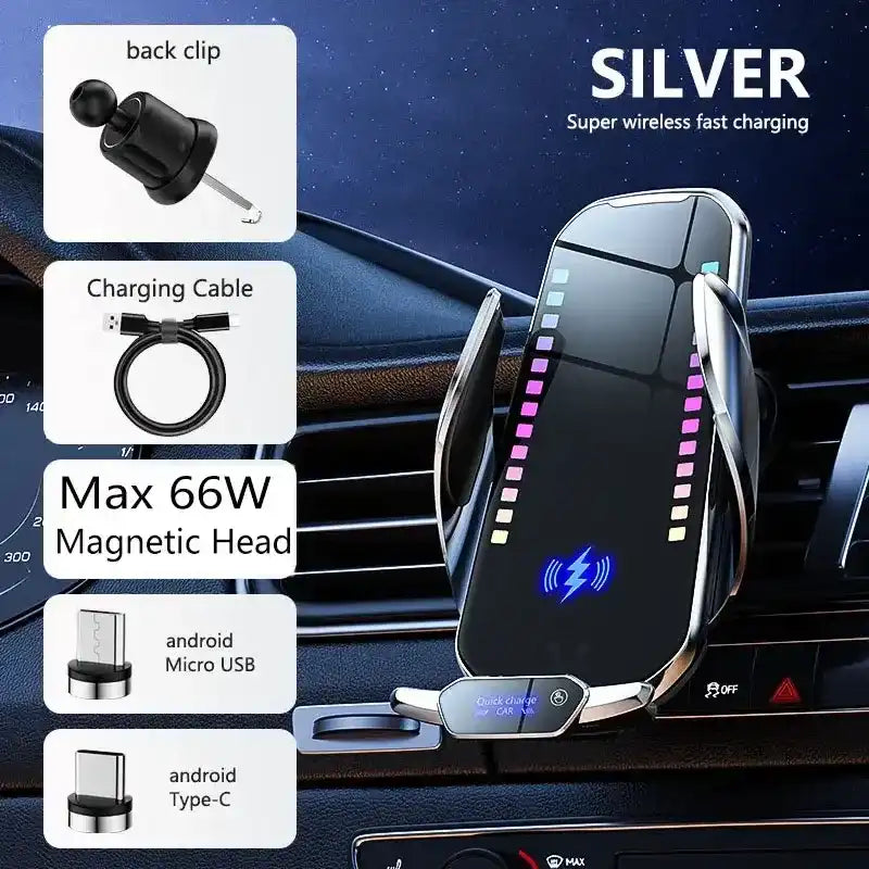 Wireless Charging Smart Rhythm Color Lights with Infrared Sensing, Adjustable Car Phone Holder & Retractable Stand for Music and Car Use magnetic phone holder, Car Wireless Charger, Wireless Fast Charging,summervibes
