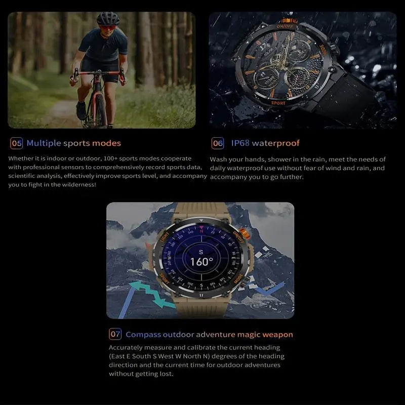 1.46 Inch HD Screen Smartwatch, Multi-functional Outdoor Sports Fitness Tracker, Wireless Receiving & Calling Multi-sport Mode Pedometer, Waterproof Watch with LED Light for Android/iOS Men & Women, Health Smartwatch