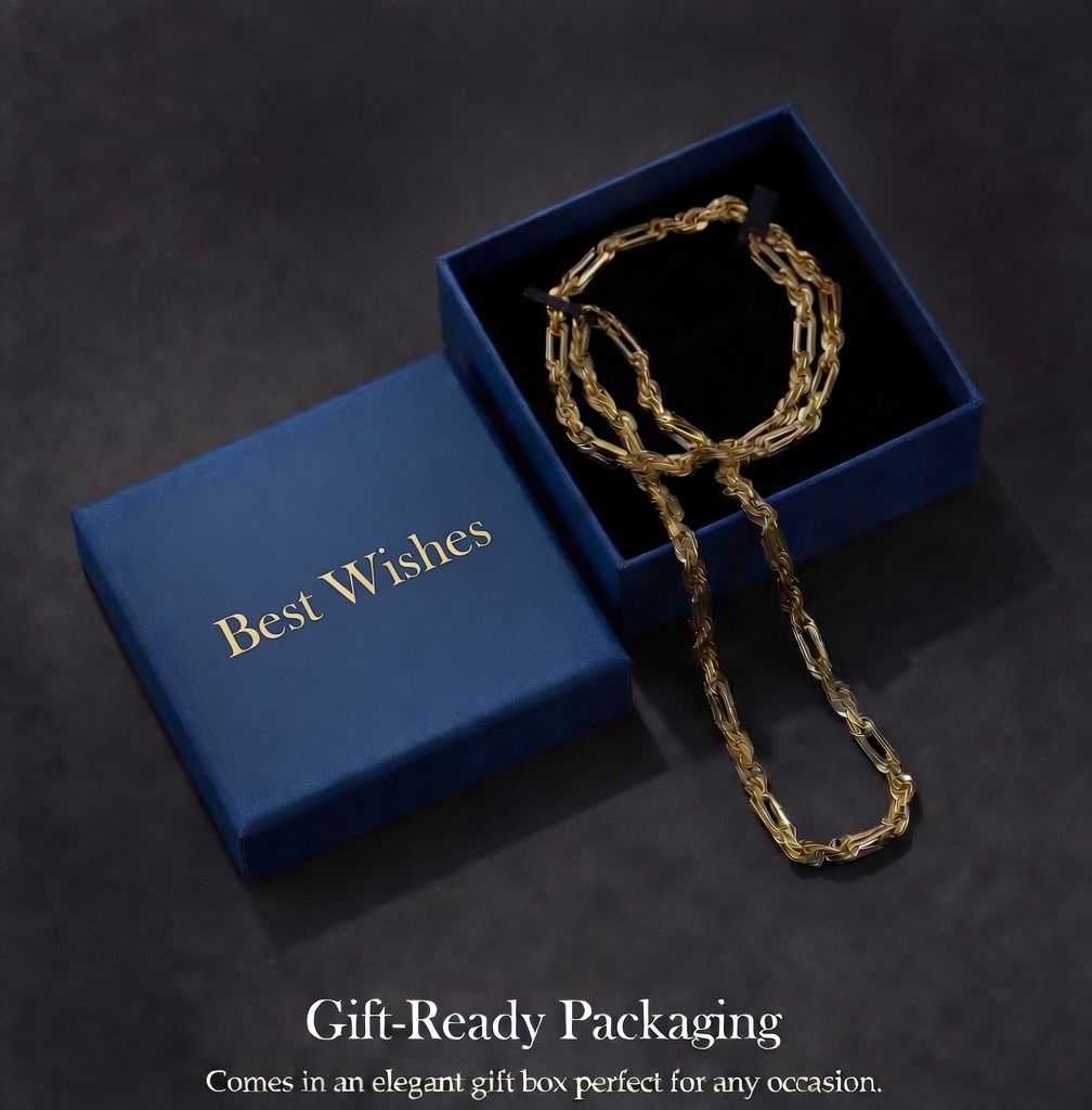 Milano Rope Chain Necklace for Men, Affordable Trendy Gold Plated Necklace with Multi-Angle Reflective Shine, Gift for Fashion Lovers（26 inches）